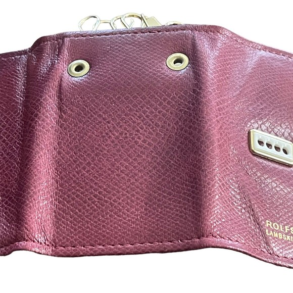 Rolfs Trifold Press Lock Key Kaddy Holder Case Burgundy Gold Lambskin Vintage - Picture 5 of 9
